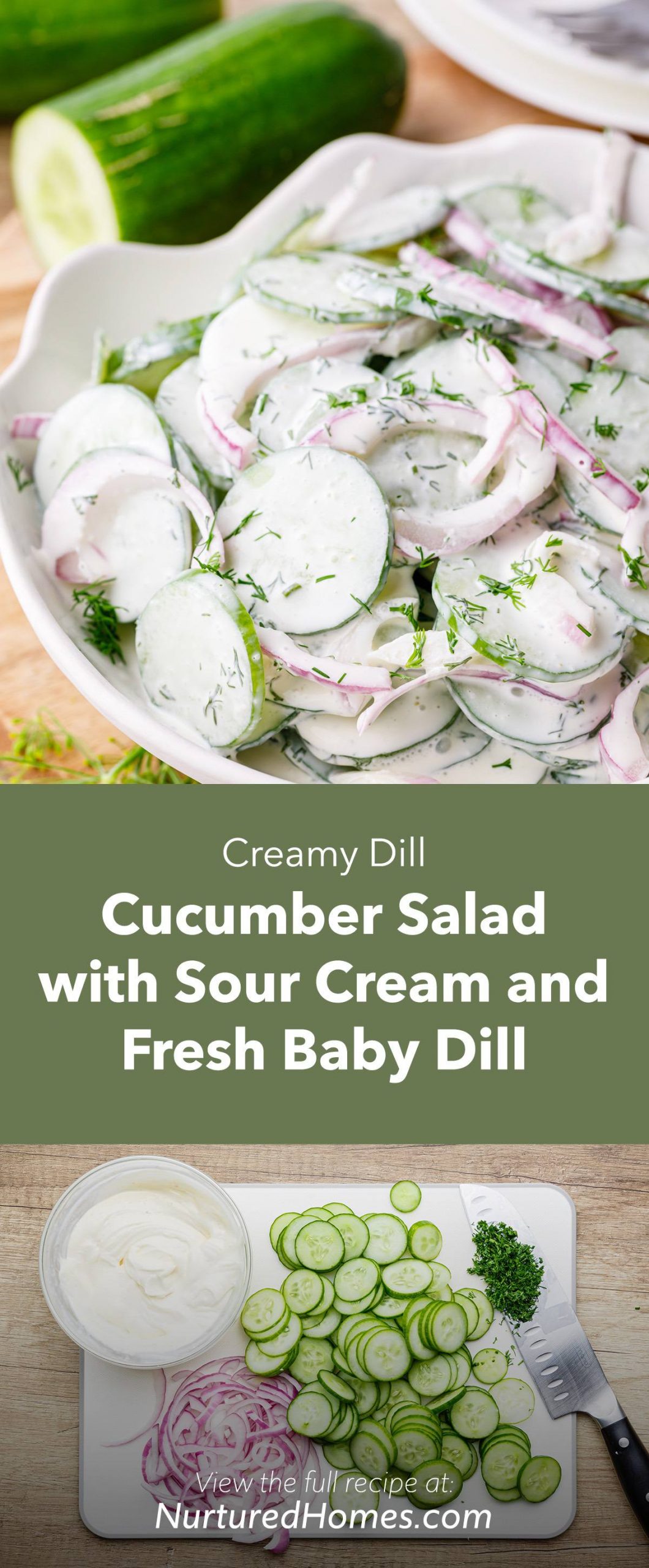 Creamy Dill Cucumber Salad with Sour Cream and Fresh Baby Dill