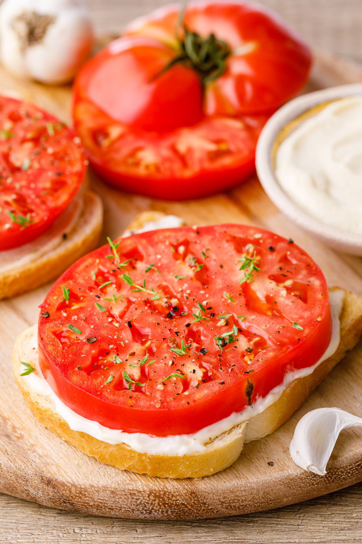 Thick Cut Tomato Sandwich with Homemade Garlic Mayo - Nurtured Homes