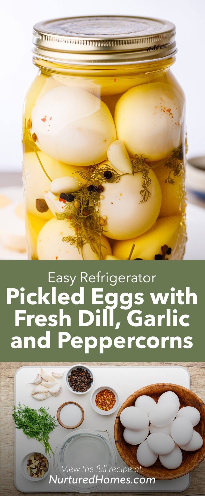 Easy Refrigerator Pickled Eggs with Fresh Dill, Garlic and Peppercorns ...