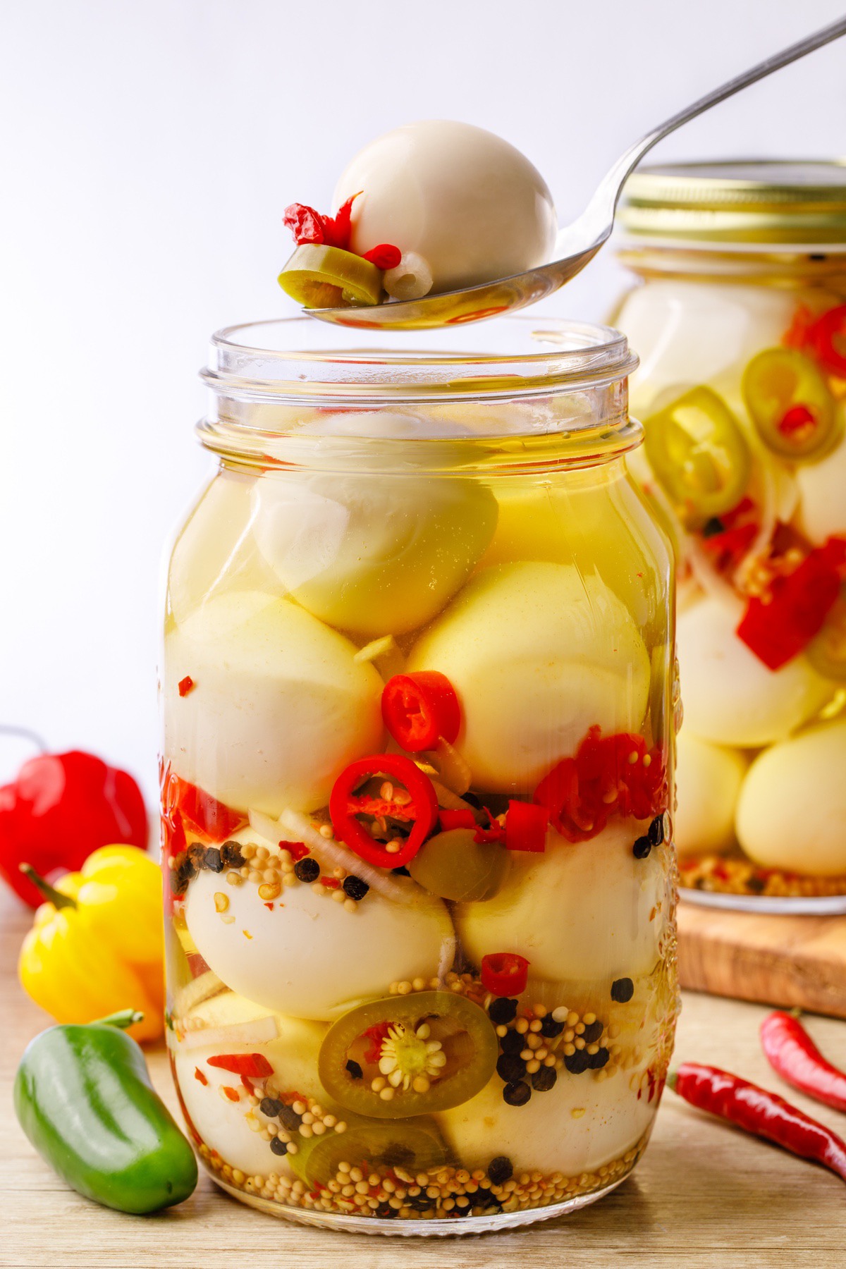 4a 3 Pepper Pickled Eggs With Habanero Jalapeno And Thai Chilis